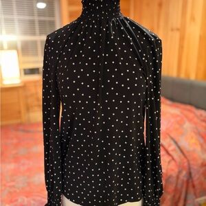 Stretch Black Polka Dot Women's Ruffled Turtleneck